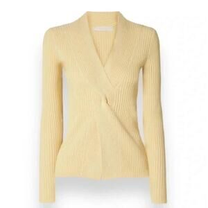 Dion Lee Twist front Ribbed Stretch-knit Top Buttercream Yellow Cream Sweater 2